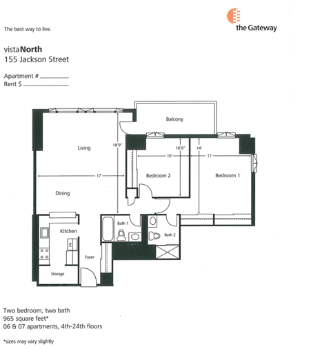 2 Bed 2 Bath Floorplan